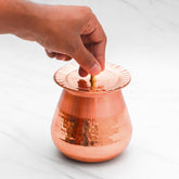 Pure Copper Almond Lota with Hammered Finish With Lid– Lacquer Coated for Long Life